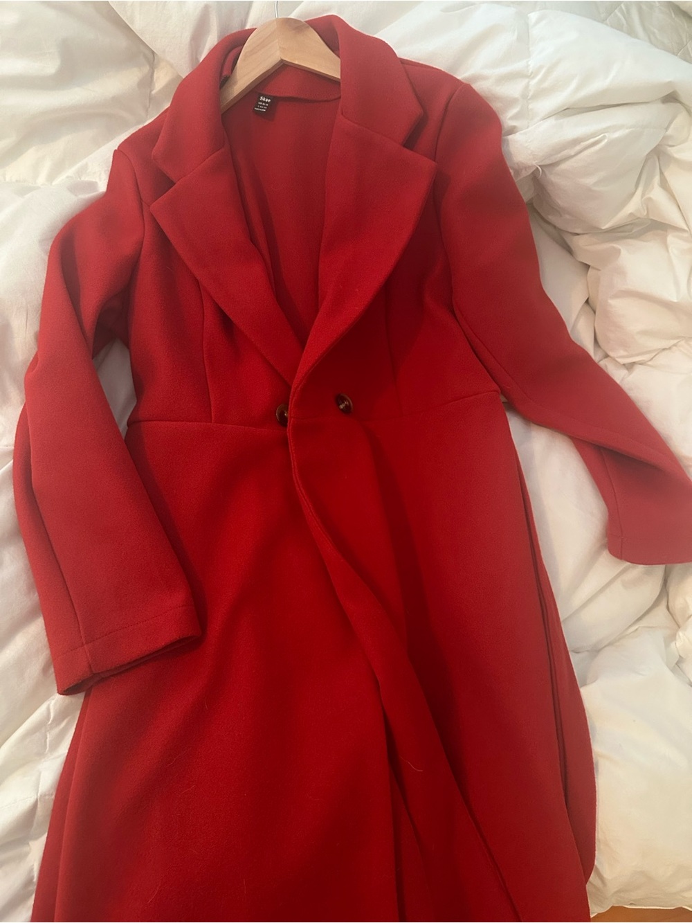 Women's Red Pea Coat - Classic Single-Breasted Style